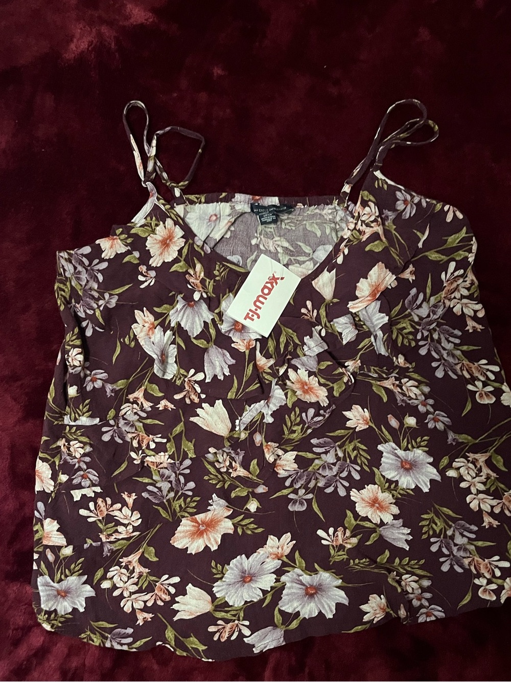American Eagle Outfitters Floral Spaghetti-Strap Cami - Burgundy & White
